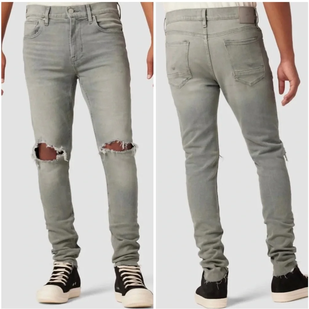 👒Hudson Jeans Men's Ripped Light Gray Zack Skinny DK concrete Jeans size 42 NWT